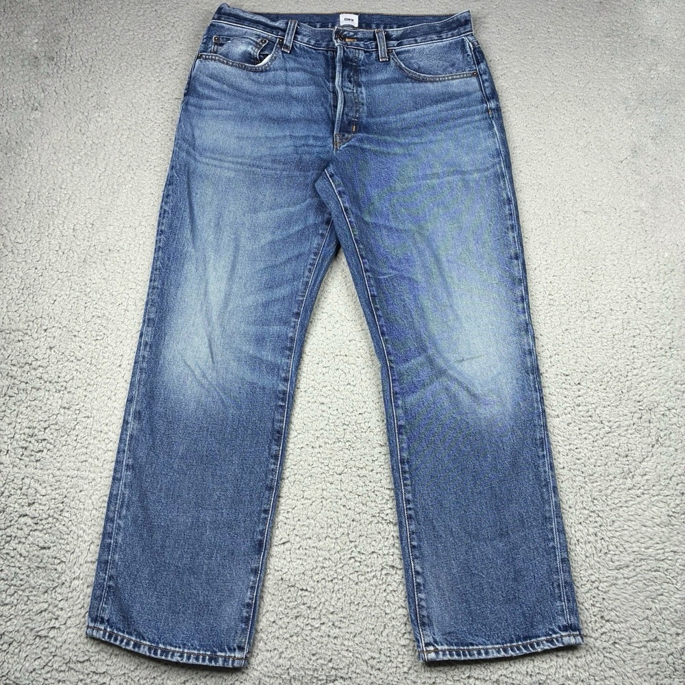 Edwin x Free People Jeans Women's 31 Blue Wide Leg High Rise Button Fly Denim